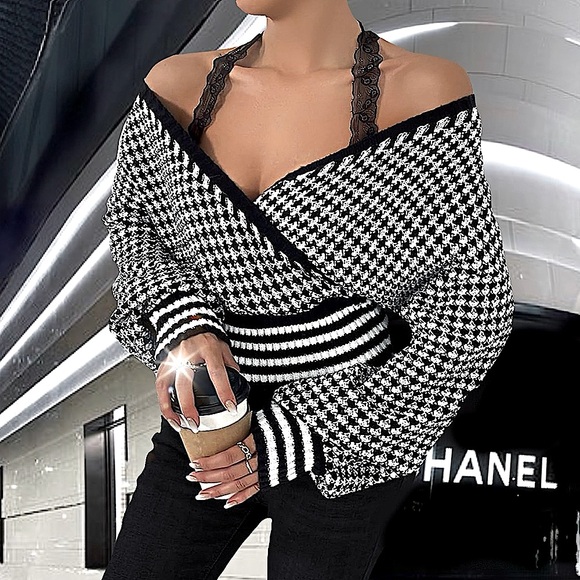 Lace Strap Batwing Sleeve Sweater - Picture 1 of 16